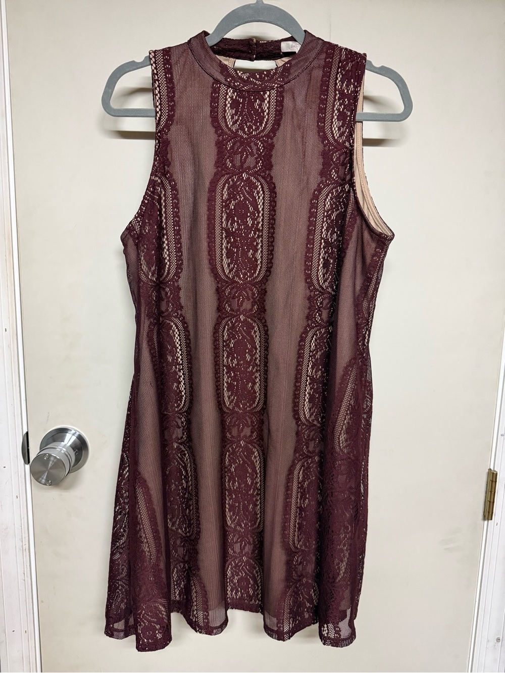 Sleeveless Lace Overlay Dress in Wine